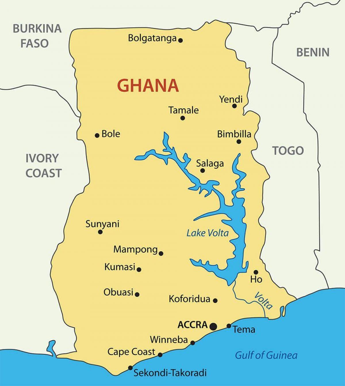ガーナの地図と都市