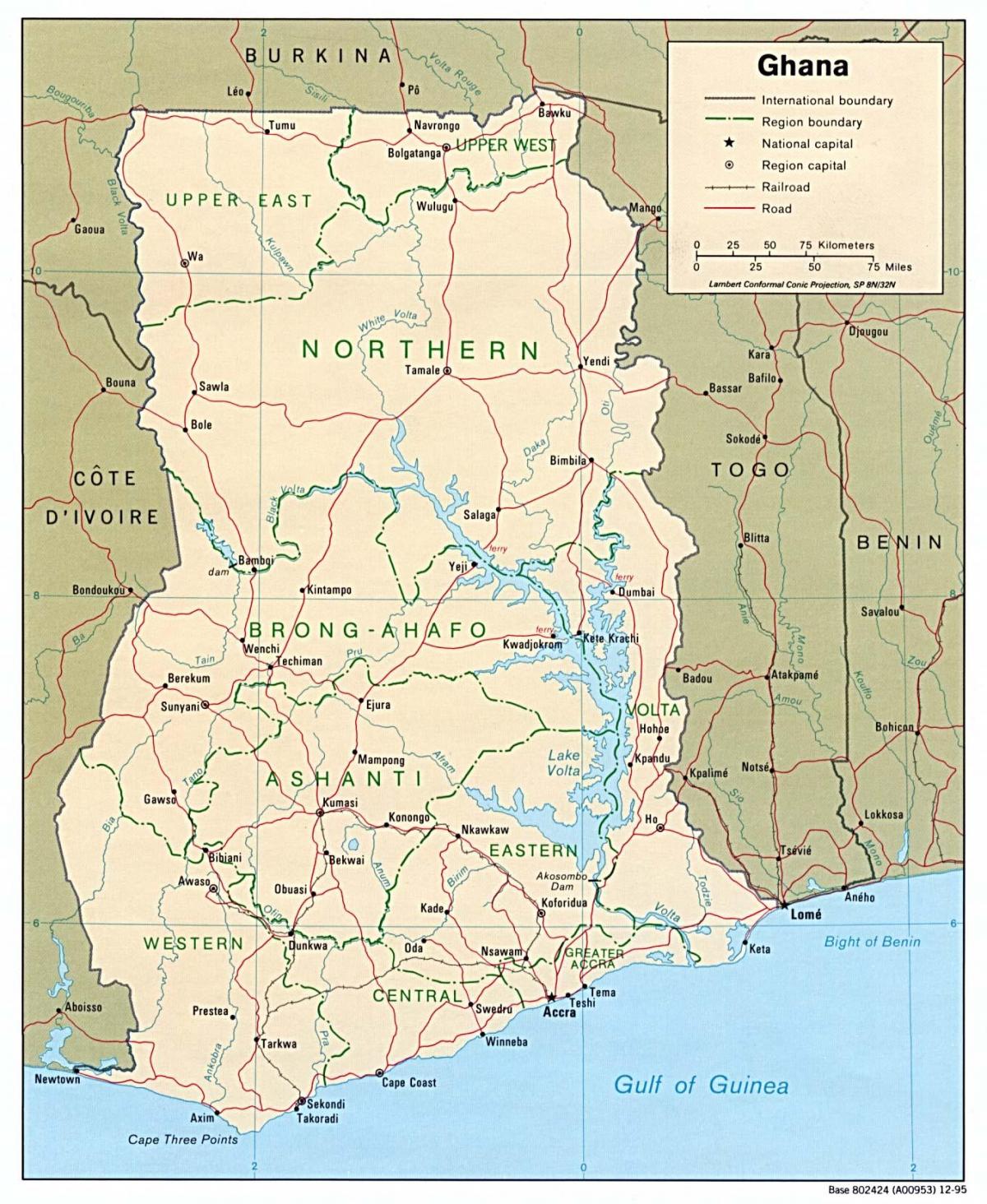 ガーナの地図と市町