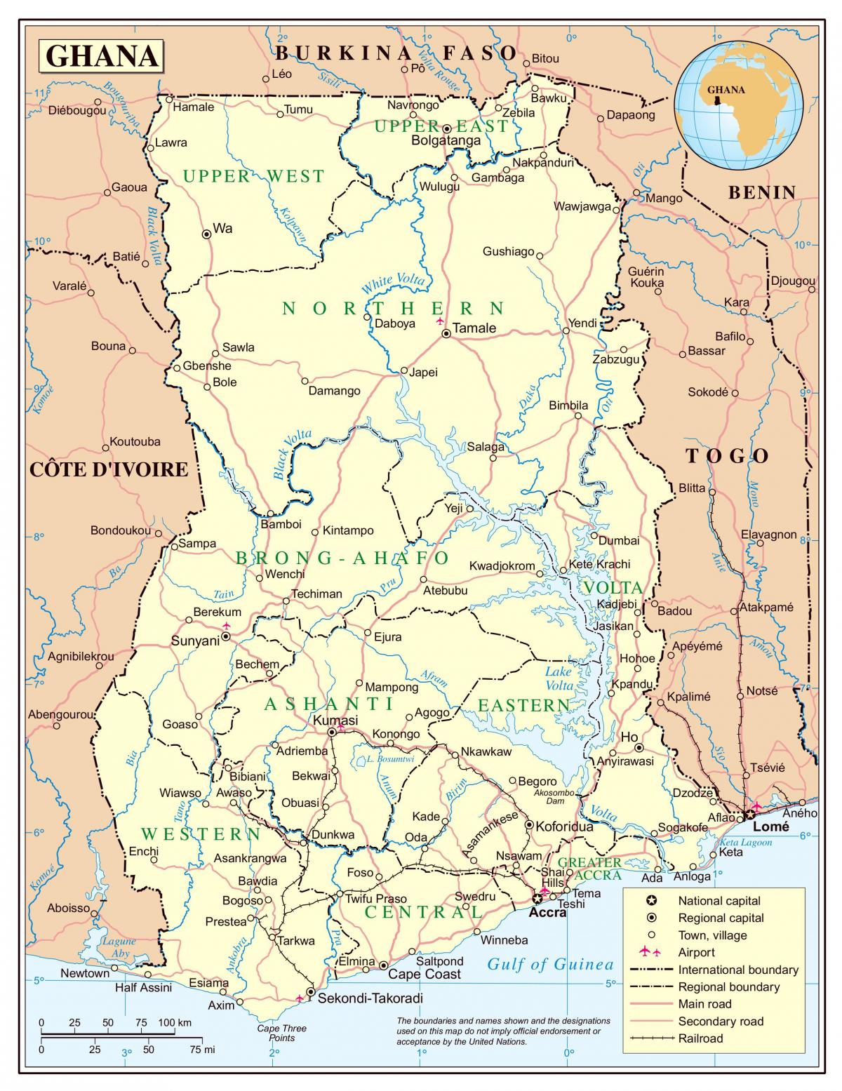 地図の詳細なガーナ